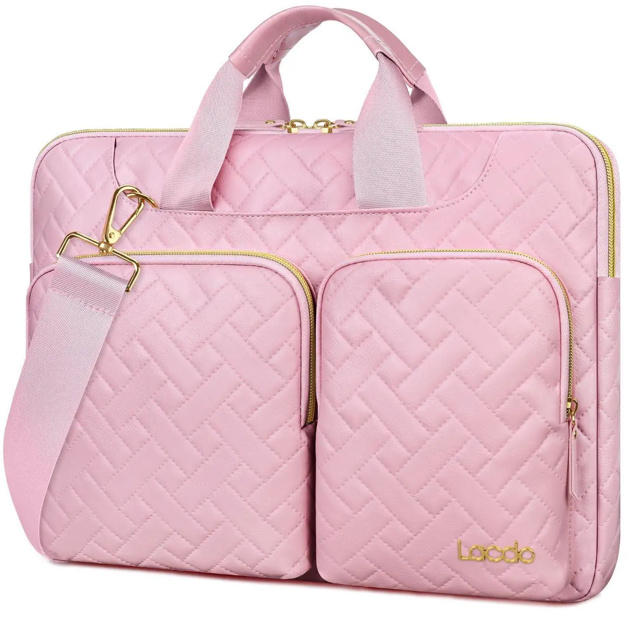 Main image of Lacdo 360deg Protective Laptop Shoulder Bag for 15 inch New MacBook Air M4 A3241 2025, M3 A3114, M2 A2941 2024-2023, 15 inch MacBook Pro A1990 A1707, Dell XPS 15 Plus Computer Case Bag, Sakura Pink