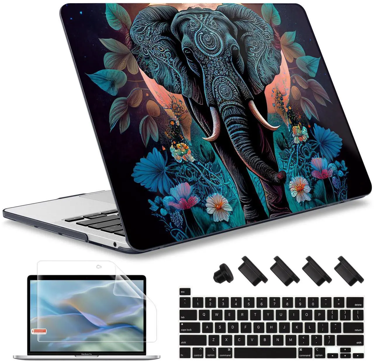 Main image of May Chen Compatible with MacBook Pro 13 inch Case 2022 2021 2020 Release Models A2338 M2 M1 A2251 A2289, Plastic Hard Shell Case for MacBook Pro 13 Inch with Touch Bar Fits Touch ID, Elephant