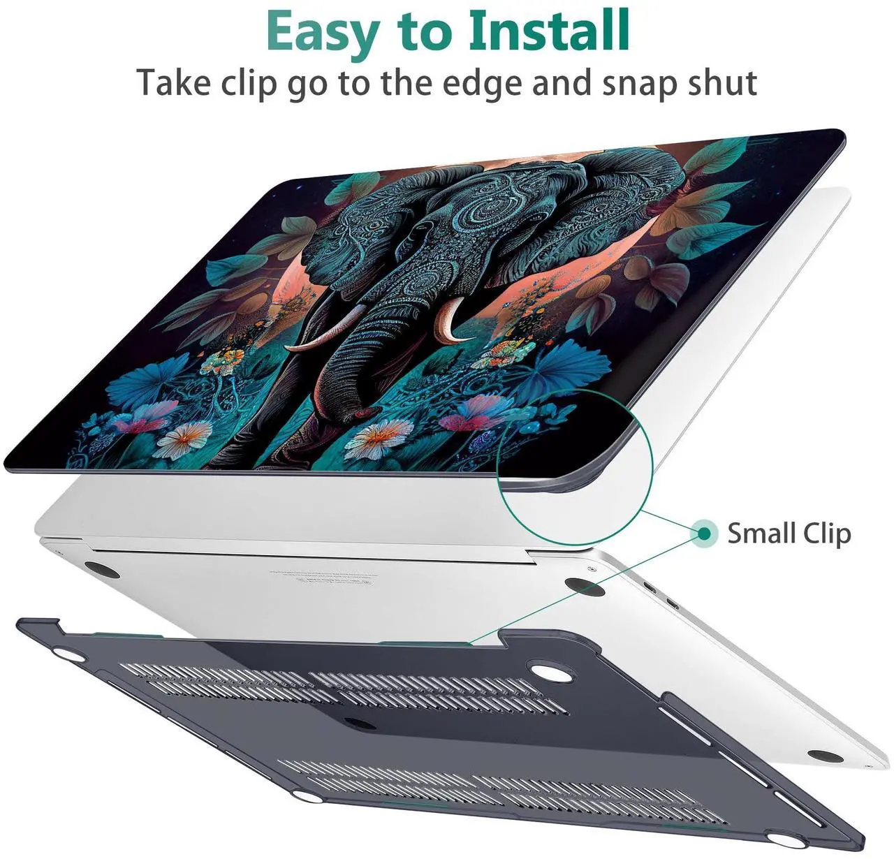 Alt view image 4 of 5 - May Chen Compatible with MacBook Pro 13 inch Case 2022 2021 2020 Release Models A2338 M2 M1 A2251 A2289, Plastic Hard Shell Case for MacBook Pro 13 Inch with Touch Bar Fits Touch ID, Elephant