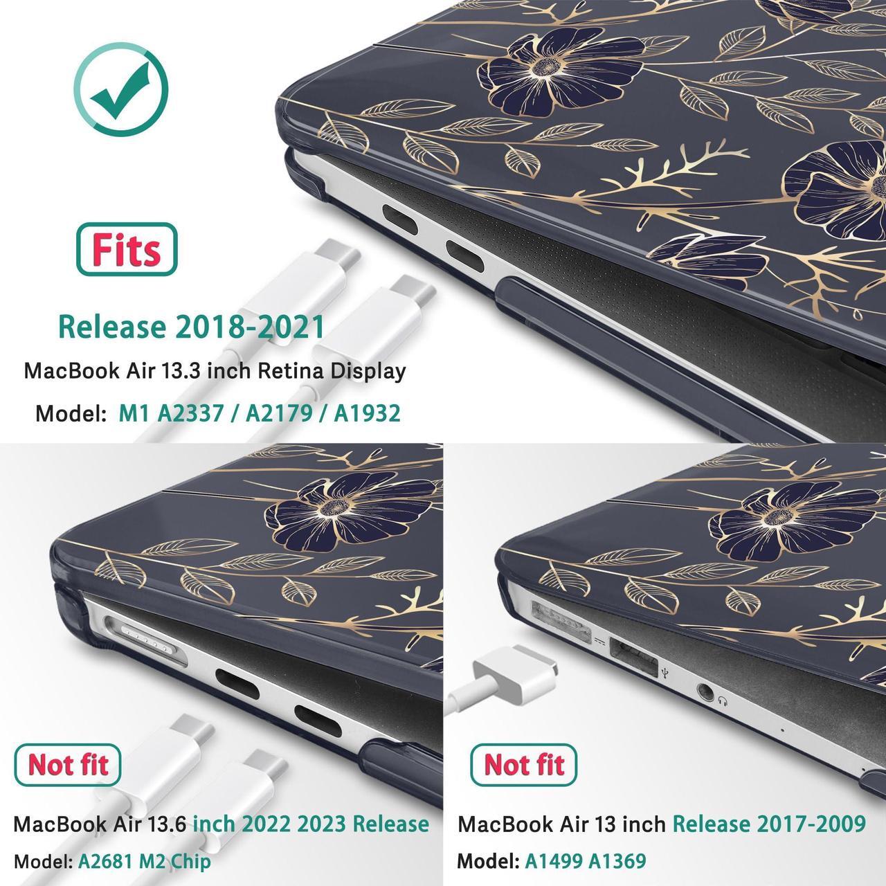 Alt view image 3 of 5 - May Chen Compatible with MacBook Air 13 inch Case 2021, 2020 2019 2018 Release Model: M1 A2337 A2179 A1932, Plastic Hard Shell Case Cover for MacBook Air 13 inch with Retina Dispaly, Gold Floral