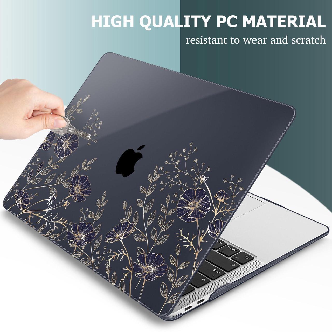 Alt view image 4 of 5 - May Chen Compatible with MacBook Air 13 inch Case 2021, 2020 2019 2018 Release Model: M1 A2337 A2179 A1932, Plastic Hard Shell Case Cover for MacBook Air 13 inch with Retina Dispaly, Gold Floral