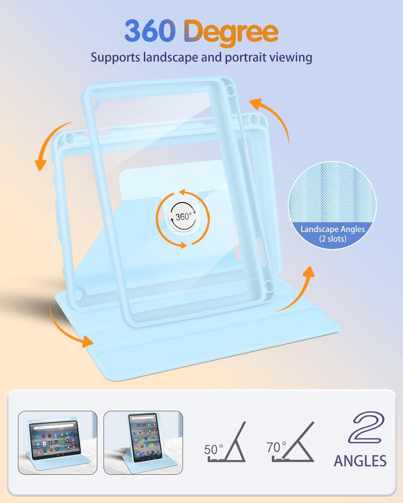 Alt view image 3 of 5 - Kidcube for Kindle Fire HD 8/8 Plus Tablet Case - 10th/12th Generation (2020/2022) 8" Women Girls Cute Folio Cover with Pencil Holder Girly Tees Design Rotating Stand Cases for  Fire HD 8/8 Plus