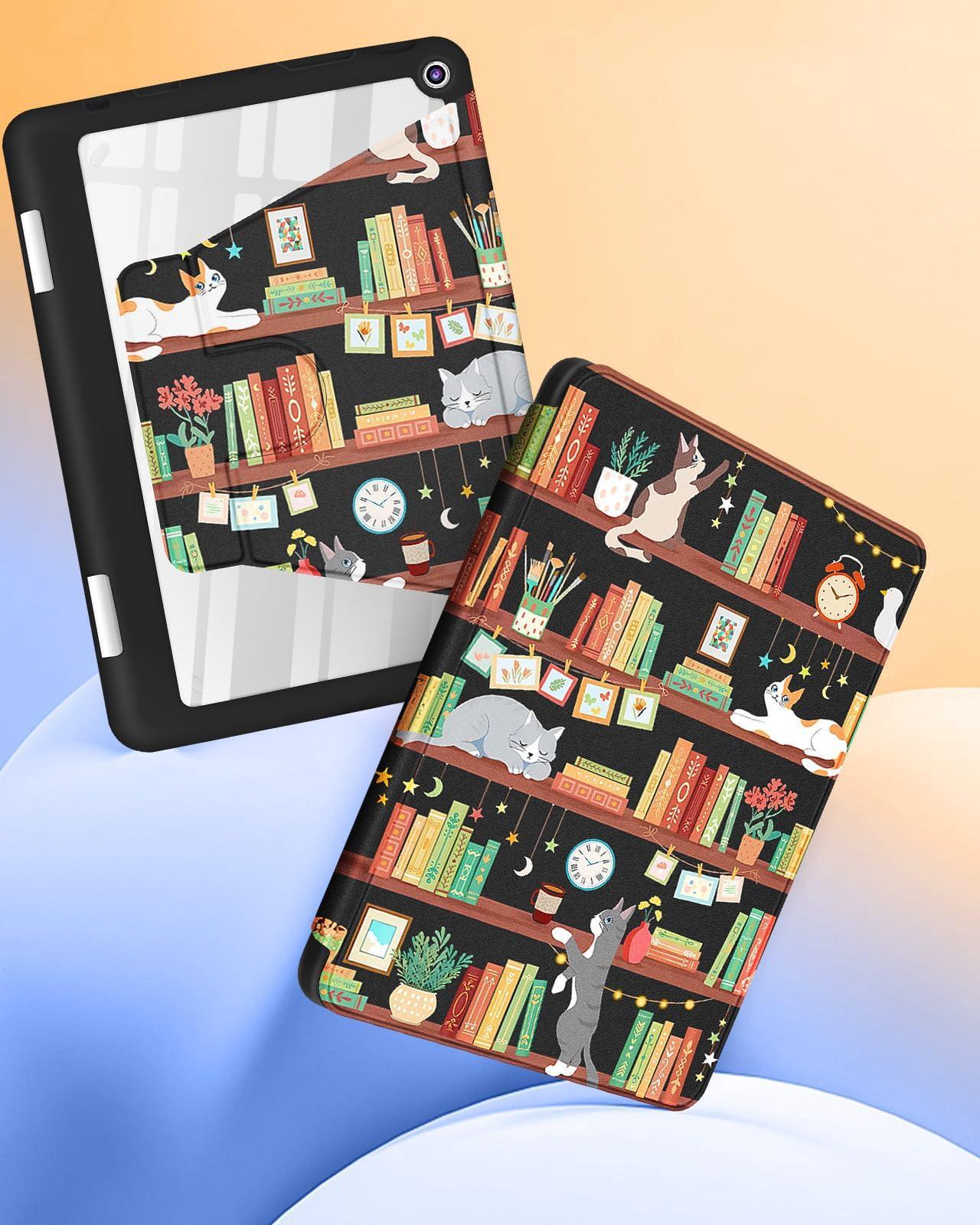 Alt view image 4 of 5 - Kidcube for Kindle Fire HD 8/8 Plus Tablet Case - 10th/12th Generation (2020/2022) 8" Women Girl Folio Cover with Pencil Holder Cute Cartoon Cat Kawaii Rotating Stand Cases for  Fire HD 8/8 Plus