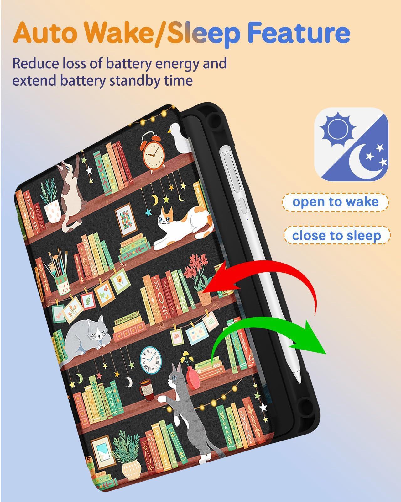 Alt view image 5 of 5 - Kidcube for Kindle Fire HD 8/8 Plus Tablet Case - 10th/12th Generation (2020/2022) 8" Women Girl Folio Cover with Pencil Holder Cute Cartoon Cat Kawaii Rotating Stand Cases for  Fire HD 8/8 Plus