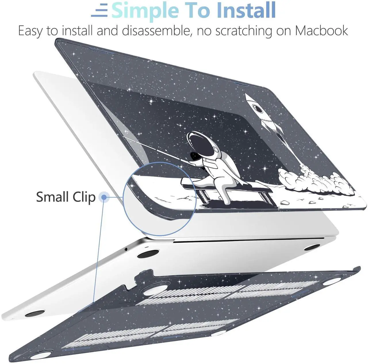 Alt view image 5 of 5 - MEEgoodo Case for MacBook Air 15 inch M4/M3/M2 2025 2024 2023, Case Fit Model (A3241/A3114/A2941) for MacBook Air 15-inch, Laptop with Keyboard & Camera Cover & OTG Adapter, Astronaut Rocket