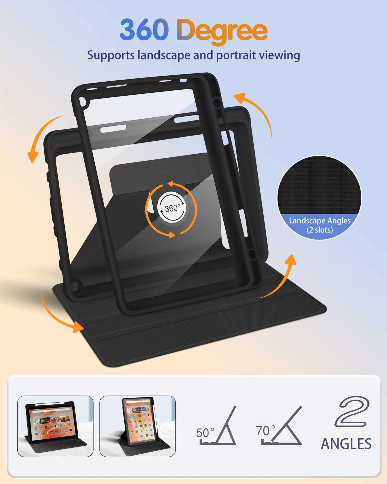 Alt view image 3 of 5 - Kidcube for Kindle Fire HD 10/10 Plus Tablet Case - 13th/11th Generation (2023/2021) 10.1" Women Girls Boys Cute Teen Cool Design Rotating Stand Pencil Holder Folio Cases for  Fire HD 10/10 Plus