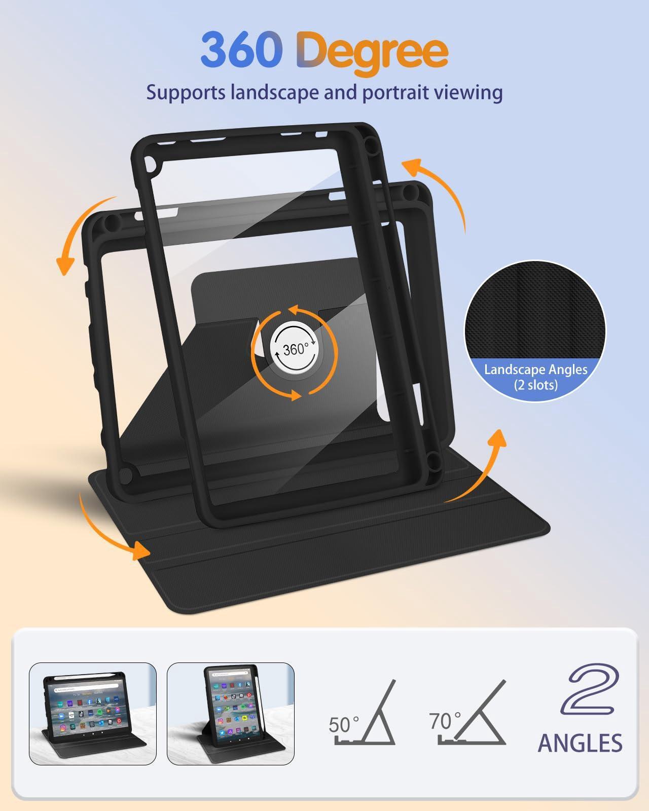 Alt view image 3 of 5 - Kidcube for Kindle Fire HD 8/8 Plus Tablet Case - 10th/12th Generation (2020/2022) 8" Women Girls Folio Cover with Pencil Holder Cute Astronaut Cartoon Rotating Stand Cases for  Fire HD 8/8 Plus
