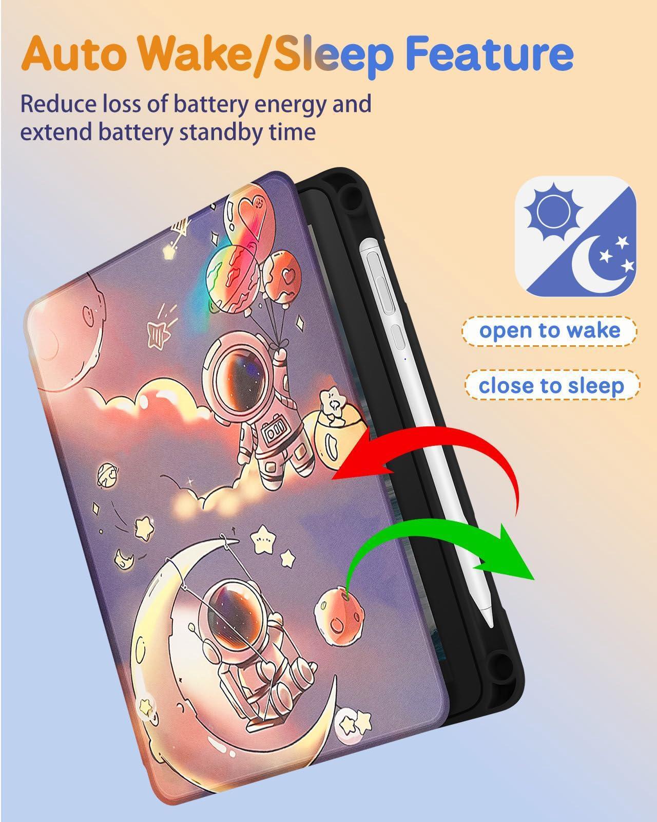 Alt view image 5 of 5 - Kidcube for Kindle Fire HD 8/8 Plus Tablet Case - 10th/12th Generation (2020/2022) 8" Women Girls Folio Cover with Pencil Holder Cute Astronaut Cartoon Rotating Stand Cases for  Fire HD 8/8 Plus