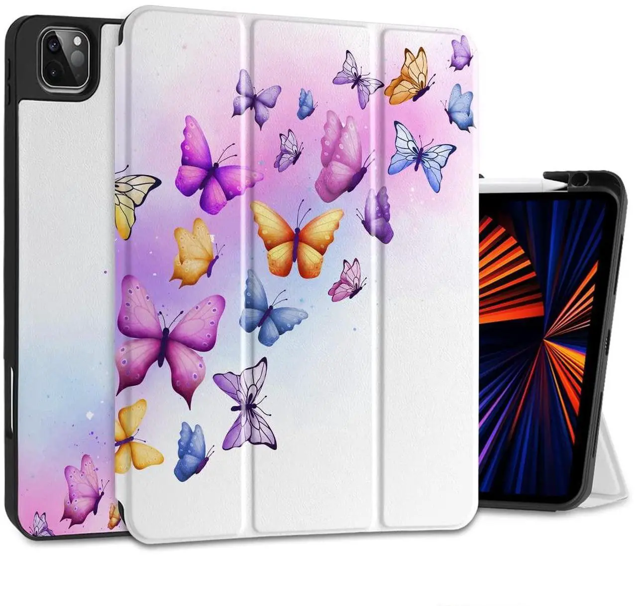 Main image of MEEgoodo Case for iPad Pro 12.9 Case M2 6th/5th/4th/3rd Generation 2022 2021 2020 2018, Protective Tablet Cover with Soft Back Shell for Kids, Colorful Butterfly