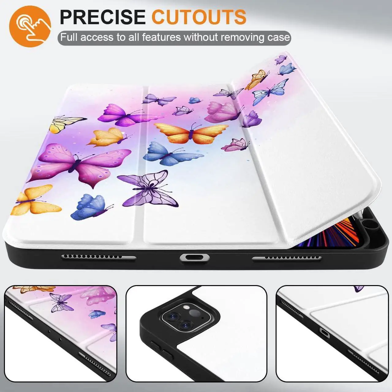 Alt view image 2 of 5 - MEEgoodo Case for iPad Pro 12.9 Case M2 6th/5th/4th/3rd Generation 2022 2021 2020 2018, Protective Tablet Cover with Soft Back Shell for Kids, Colorful Butterfly