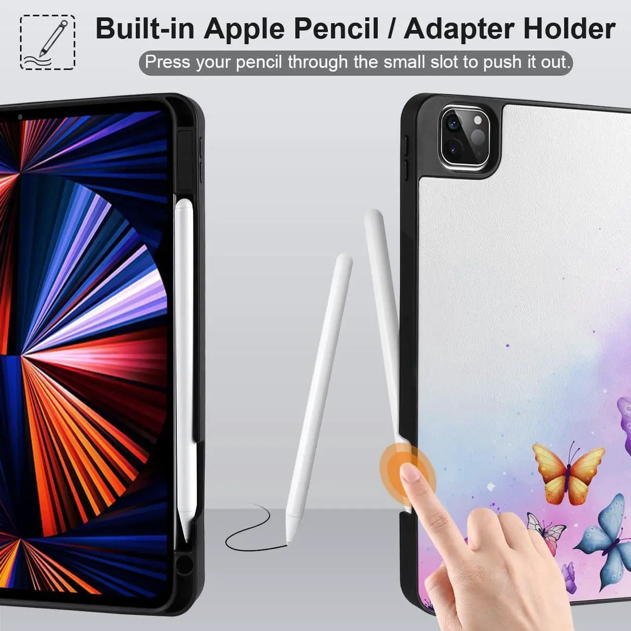 Alt view image 3 of 5 - MEEgoodo Case for iPad Pro 12.9 Case M2 6th/5th/4th/3rd Generation 2022 2021 2020 2018, Protective Tablet Cover with Soft Back Shell for Kids, Colorful Butterfly