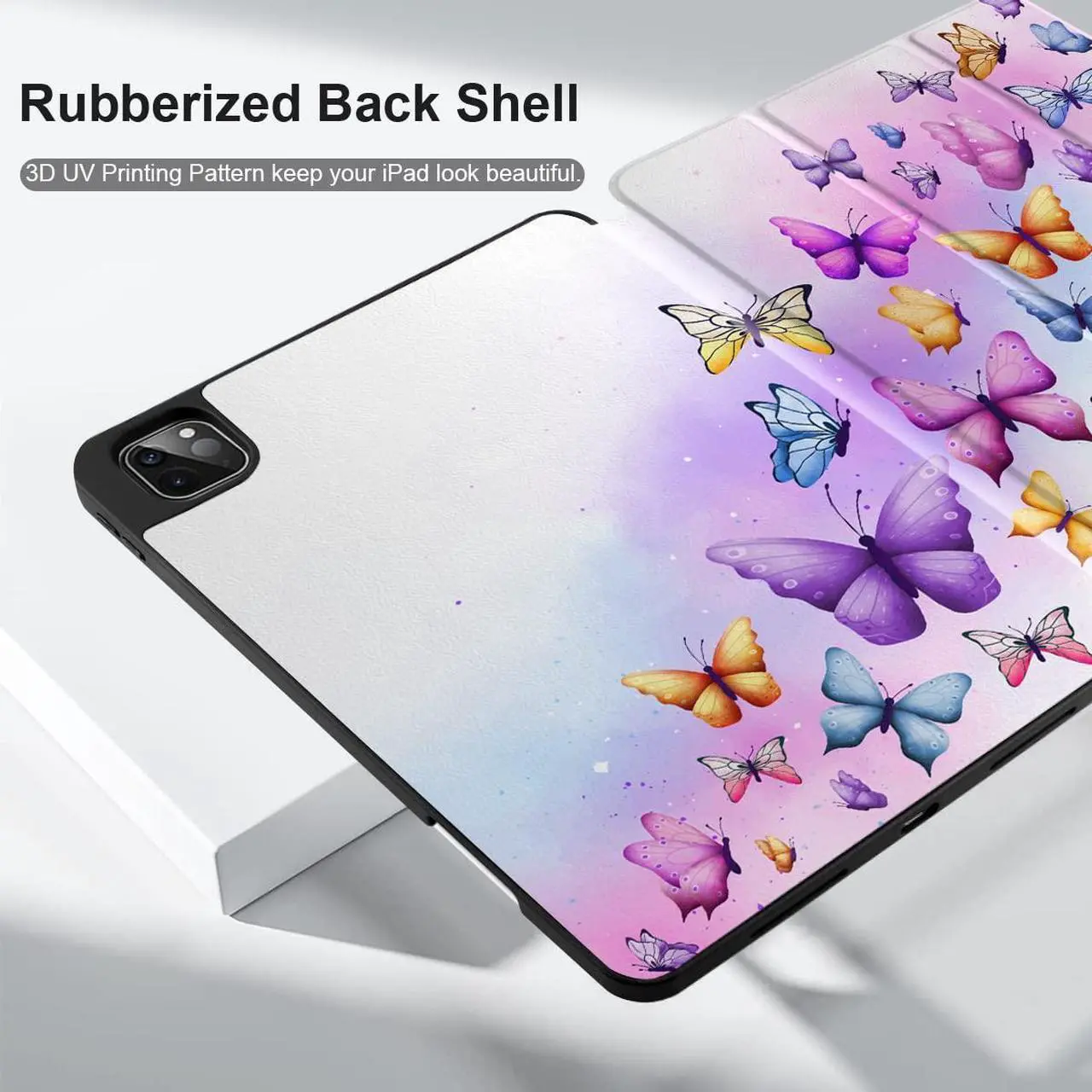 Alt view image 5 of 5 - MEEgoodo Case for iPad Pro 12.9 Case M2 6th/5th/4th/3rd Generation 2022 2021 2020 2018, Protective Tablet Cover with Soft Back Shell for Kids, Colorful Butterfly
