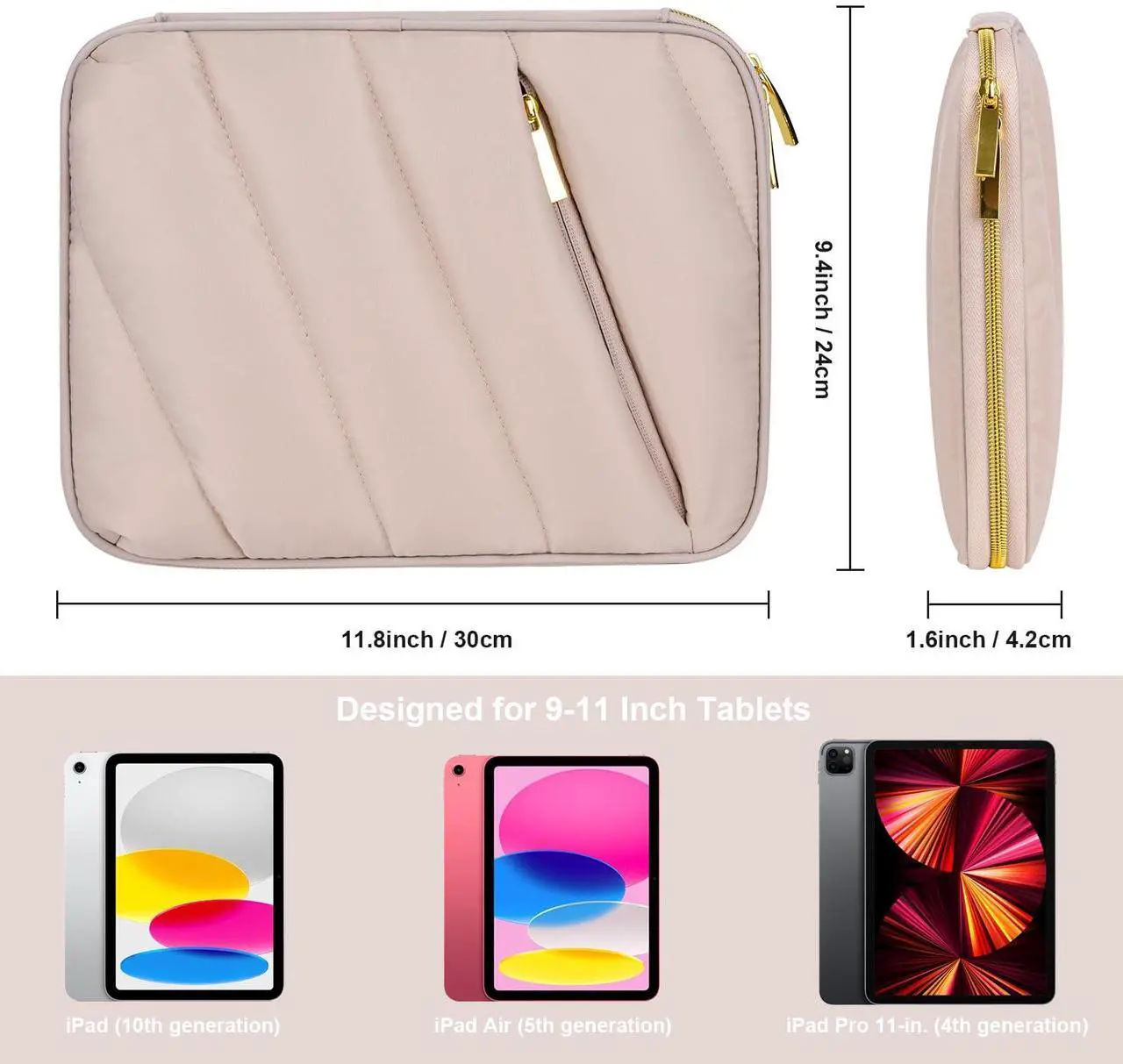 Alt view image 2 of 5 - Puffy iPad Sleeve Case 11 inch, Padded Tablet Bag for iPad Pro 11-in (M4), iPad 10.9 (10th Gen), iPad Air 11-in (M2), Galaxy Tab S9/S8 (Khaki-11)
