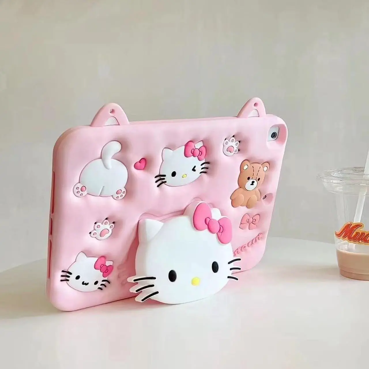 Main image of Cartoon Case for iPad Mini 6 8.3" ,MONEHOYSY Cute Soft Silicone Kickstand [Drop Proof,Shock Proof,Anti Slip] Back Stand Cover Case for Kids Children Teens Girls Boys (Kitty)