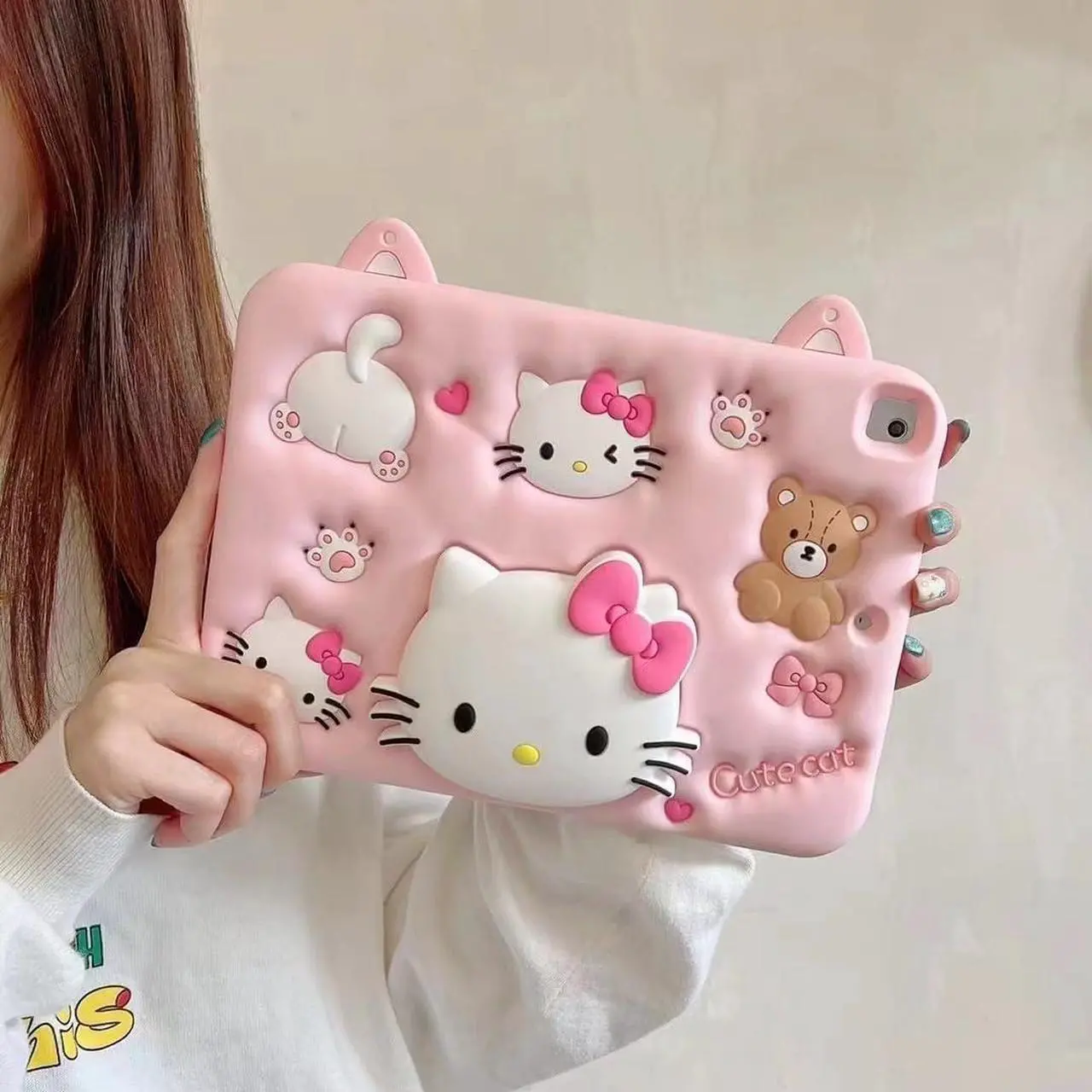 Alt view image 2 of 5 - Cartoon Case for iPad Mini 6 8.3" ,MONEHOYSY Cute Soft Silicone Kickstand [Drop Proof,Shock Proof,Anti Slip] Back Stand Cover Case for Kids Children Teens Girls Boys (Kitty)