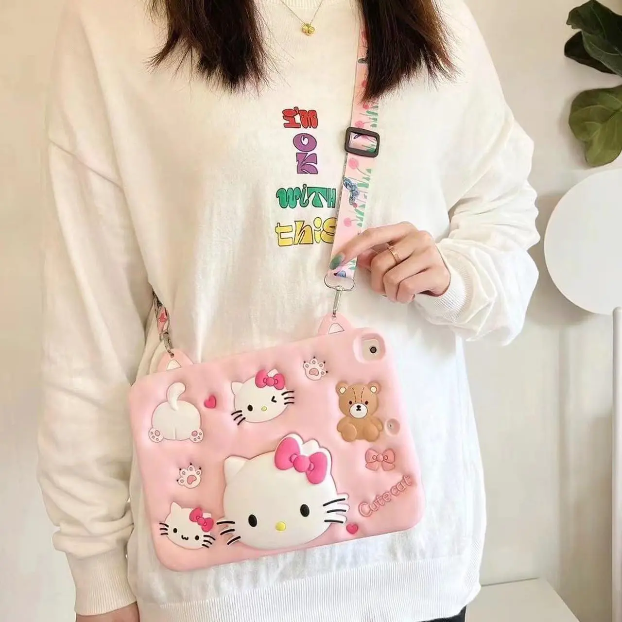Alt view image 3 of 5 - Cartoon Case for iPad Mini 6 8.3" ,MONEHOYSY Cute Soft Silicone Kickstand [Drop Proof,Shock Proof,Anti Slip] Back Stand Cover Case for Kids Children Teens Girls Boys (Kitty)