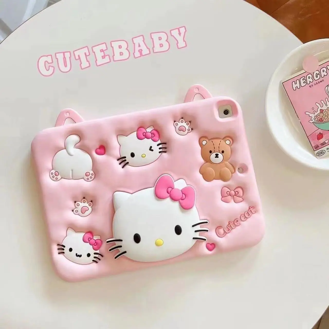 Alt view image 5 of 5 - Cartoon Case for iPad Mini 6 8.3" ,MONEHOYSY Cute Soft Silicone Kickstand [Drop Proof,Shock Proof,Anti Slip] Back Stand Cover Case for Kids Children Teens Girls Boys (Kitty)