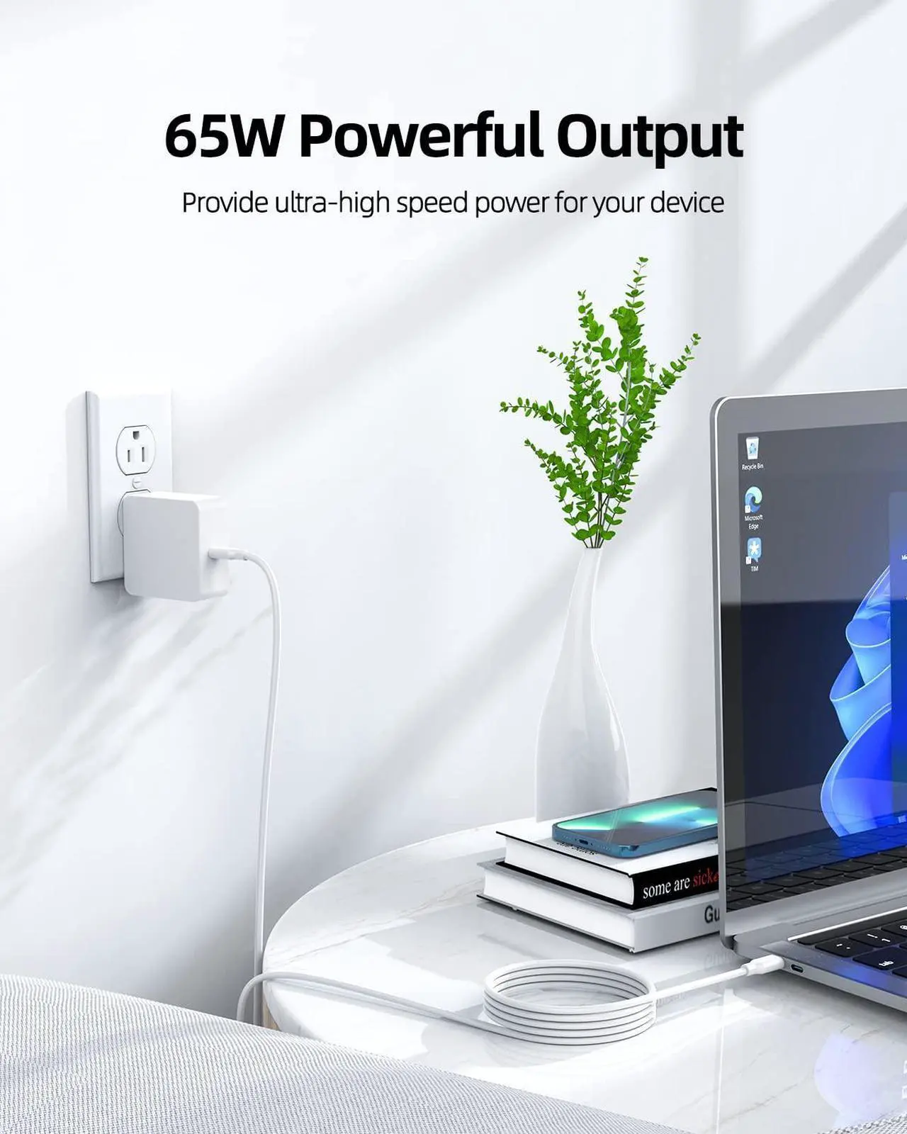 Alt view image 2 of 5 - 65W Fast Type C Charger for Samsung Galaxy Book Laptop Charger - for Galaxy Book Pro, Pro 360, Notebook 7 9 Pro Pen and More Replacements with USB C Connector, Foldable Compact Detachable 7.5ft Cable