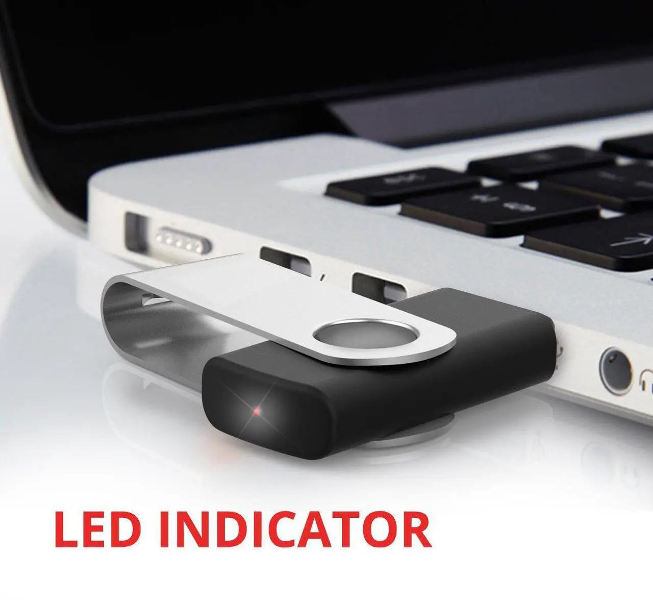 Alt view image 5 of 5 - MOSDART No Logo USB2.0 4GB Flash Drive, Swivel Design with LED Indicator, Keychain Loop, FAT32 Memory Stick for Data Storage, Black(Pack of 10)