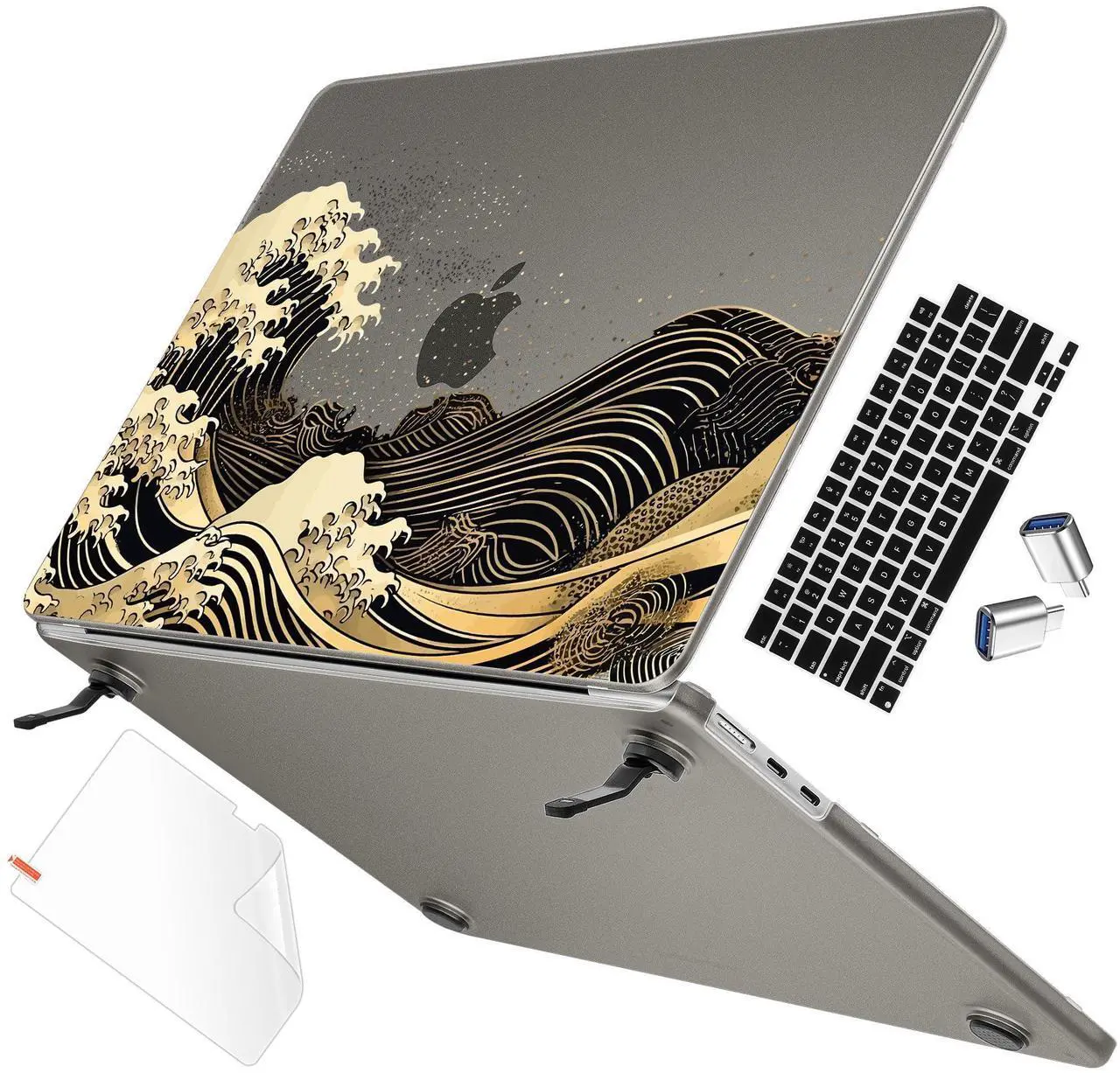Main image of May Chen for M4 MacBook Air 13.6 inch Case A3240 A3113 A2681 M3 M2 2025 2024 2023 2022 Release, Fold Kickstand Pattern Hard Shell Case for M4 Air 13.6" Laptop with Keyboard Cover, Sea Wave