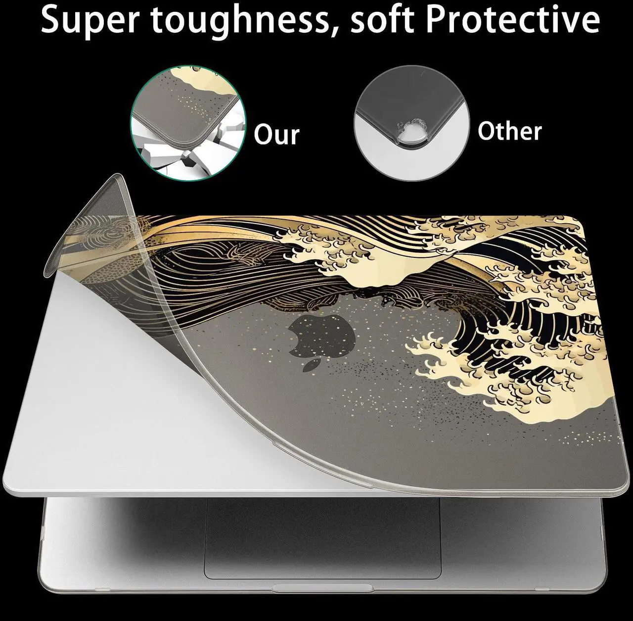 Alt view image 4 of 5 - May Chen for M4 MacBook Air 13.6 inch Case A3240 A3113 A2681 M3 M2 2025 2024 2023 2022 Release, Fold Kickstand Pattern Hard Shell Case for M4 Air 13.6" Laptop with Keyboard Cover, Sea Wave