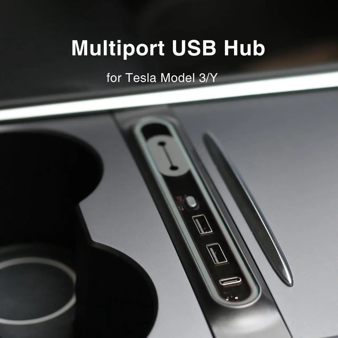 Alt view image 2 of 5 - Tesheer for Tesla USB Hub with 2021 2022 2023 Model 3/Y Car USB Charger Multi Port Interior Accessories Fit for Tesla Center Console Docking Station(Tricolor LED)