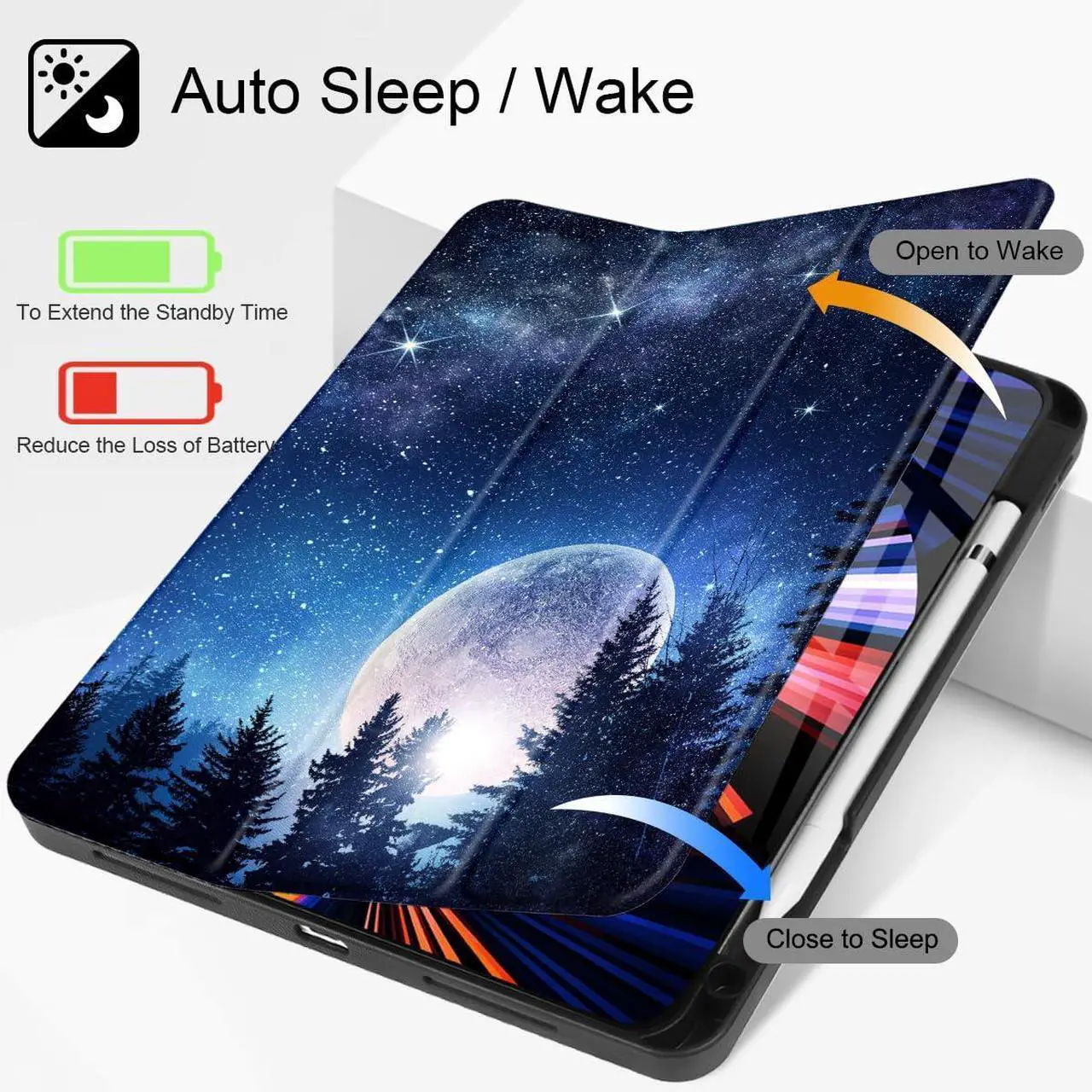 Alt view image 2 of 5 - Tuiklol Case for iPad Pro 13 inch Generation 7th 2024 Release M4 Chip - Built in Support Pencil 2 / USB-C, Slim Protective Stand Back Cover with Smart Trifold Stand Auto Wake/Sleep,Moonlight