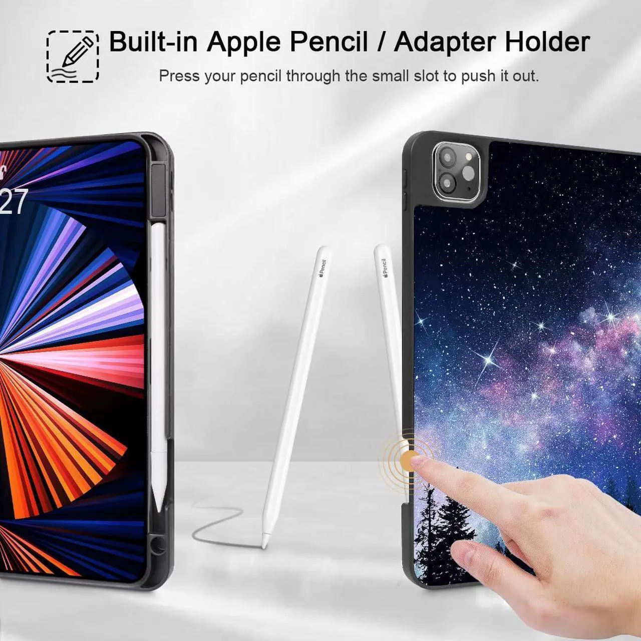 Alt view image 3 of 5 - Tuiklol Case for iPad Pro 13 inch Generation 7th 2024 Release M4 Chip - Built in Support Pencil 2 / USB-C, Slim Protective Stand Back Cover with Smart Trifold Stand Auto Wake/Sleep,Moonlight