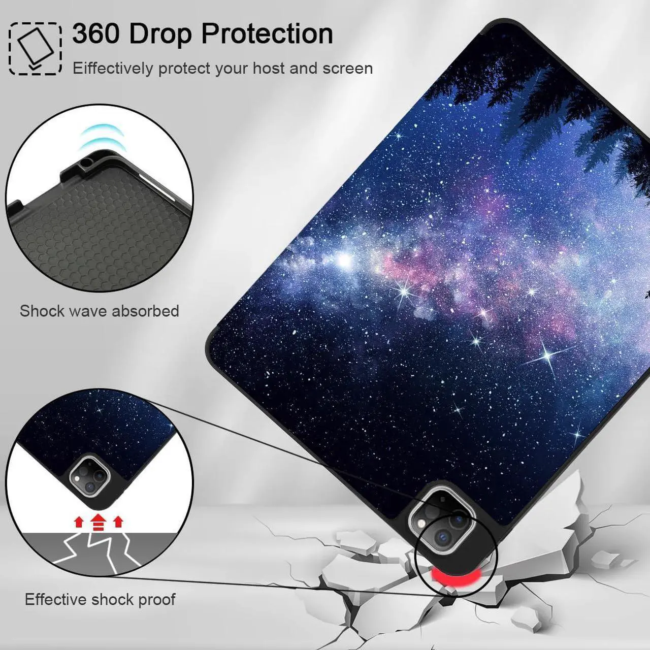 Alt view image 5 of 5 - Tuiklol Case for iPad Pro 13 inch Generation 7th 2024 Release M4 Chip - Built in Support Pencil 2 / USB-C, Slim Protective Stand Back Cover with Smart Trifold Stand Auto Wake/Sleep,Moonlight