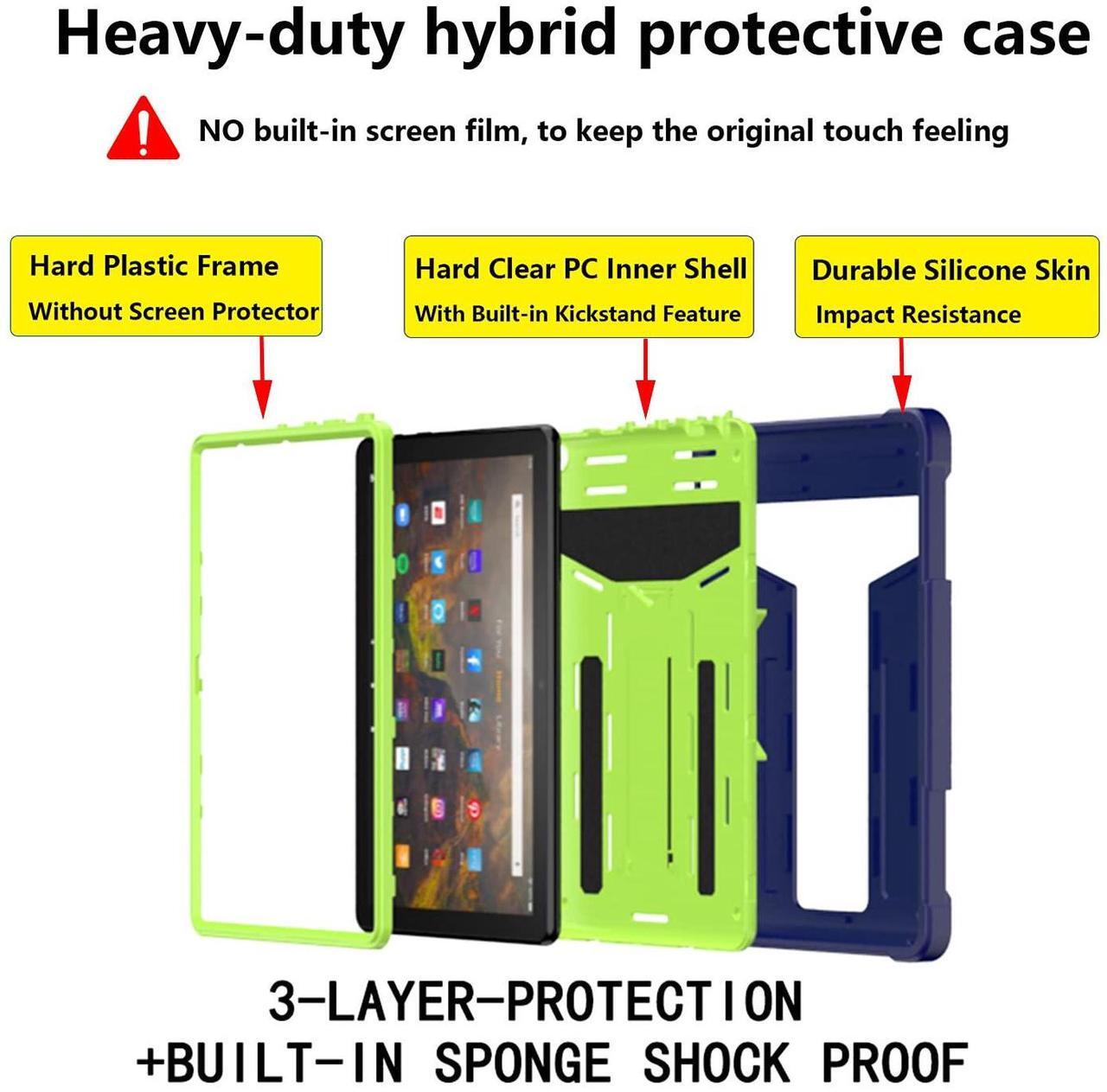 Alt view image 4 of 5 - UUcovers Kindle Fire HD 10 & 10 Plus 10.1" Tablet Case (Only Fits 11th Generation, 2021 Release) with Kickstand Shockproof 3 in 1 Heavy Duty Rugged Hybrid Hard PC/Silicone Cover, NavyBlue & 0livine