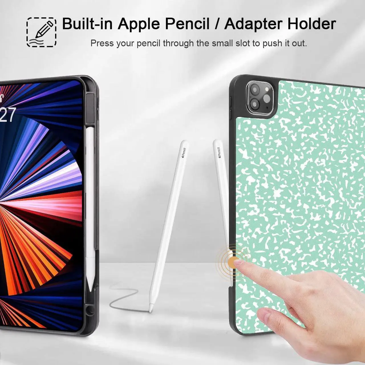 Alt view image 3 of 5 - Tuiklol Case for M2 iPad Pro 12.9 inch Generation 6th/5th/4th/3rd 2022 2021 2020 2018 Release - Built in Pencil Holder Slim Protective Stand Back Cover with Auto Wake/Sleep iPad Cover,Green Book