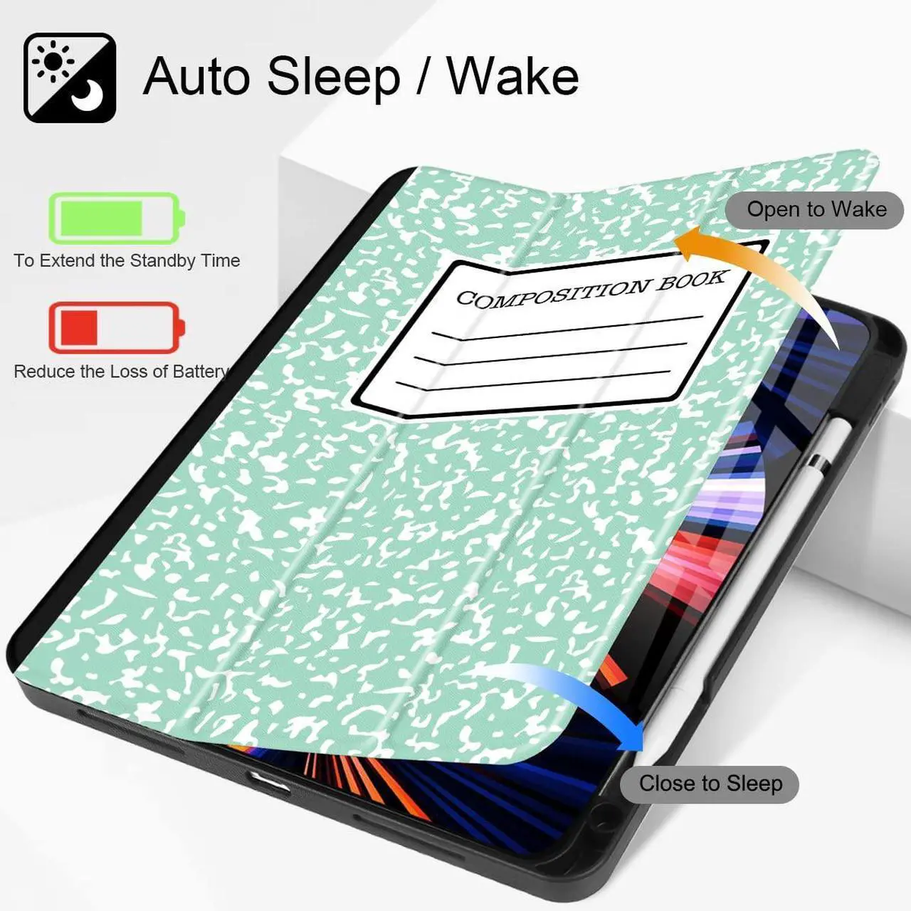 Alt view image 2 of 5 - Tuiklol Case for M2 iPad Pro 12.9 inch Generation 6th/5th/4th/3rd 2022 2021 2020 2018 Release - Built in Pencil Holder Slim Protective Stand Back Cover with Auto Wake/Sleep iPad Cover,Green Book