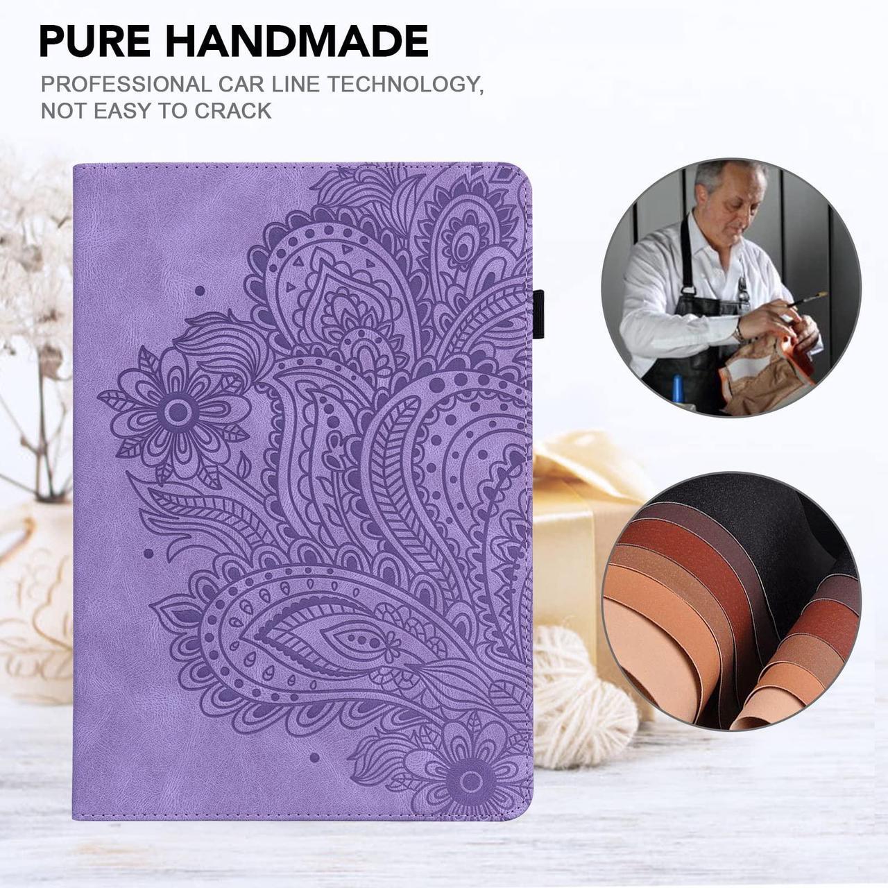 Alt view image 3 of 5 - VODEFOX  Kindle Fire HD 8 8th/7th/6th Generation Case 2016/2017/2018,Embossed Peacock Flower Pattern PU Leather Folio Wallet Shockproof Cover with Pencil Holder Elastic Band - Purple