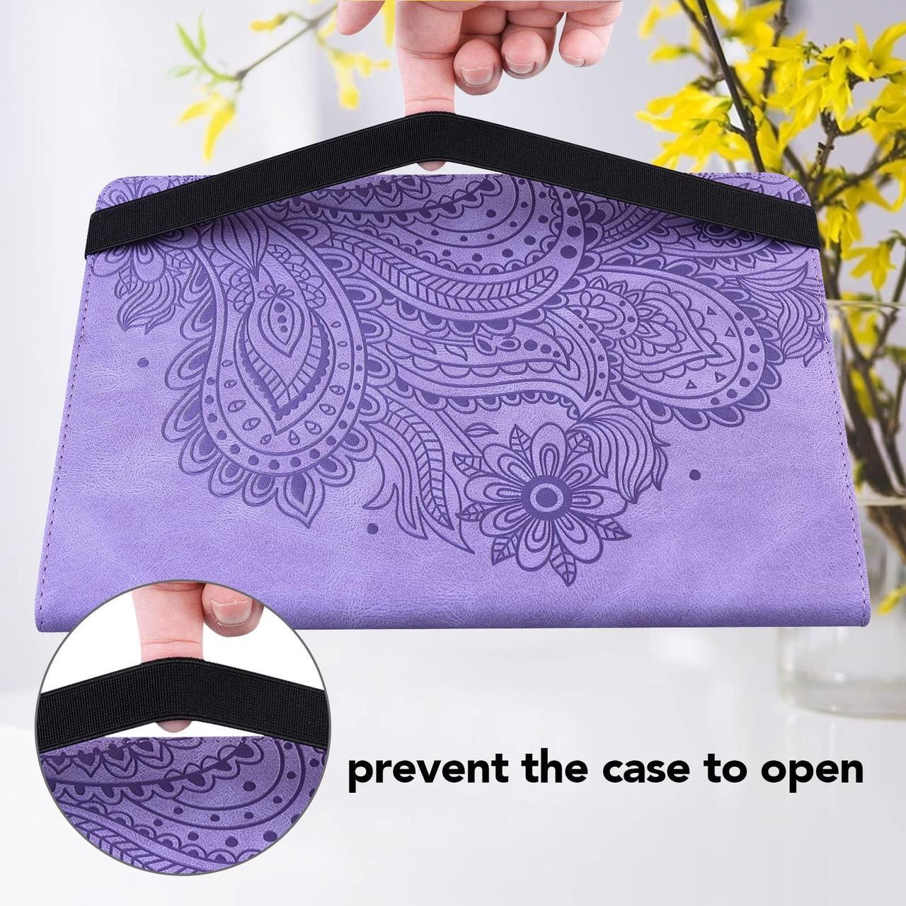 Alt view image 5 of 5 - VODEFOX  Kindle Fire HD 8 8th/7th/6th Generation Case 2016/2017/2018,Embossed Peacock Flower Pattern PU Leather Folio Wallet Shockproof Cover with Pencil Holder Elastic Band - Purple