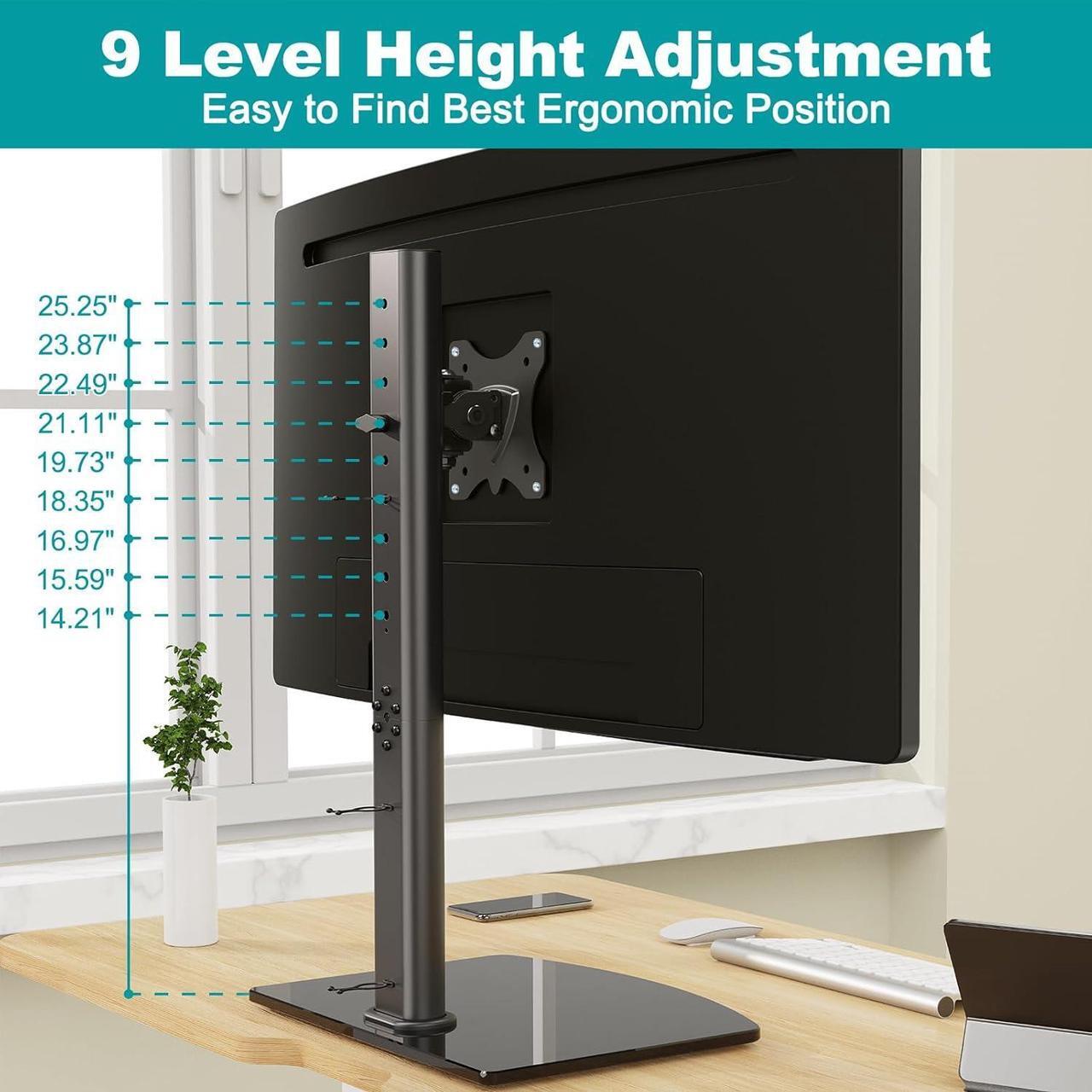 Alt view image 4 of 7 - MOUNT PRO Vertical Single Monitor Stand for Max 42 Inch/26.4lbs Ultrawide Screen, Freestanding Desk Mount With Swivel, Tilt, Rotation, 28.35 Inch Tall, VESA 75x75/100x100