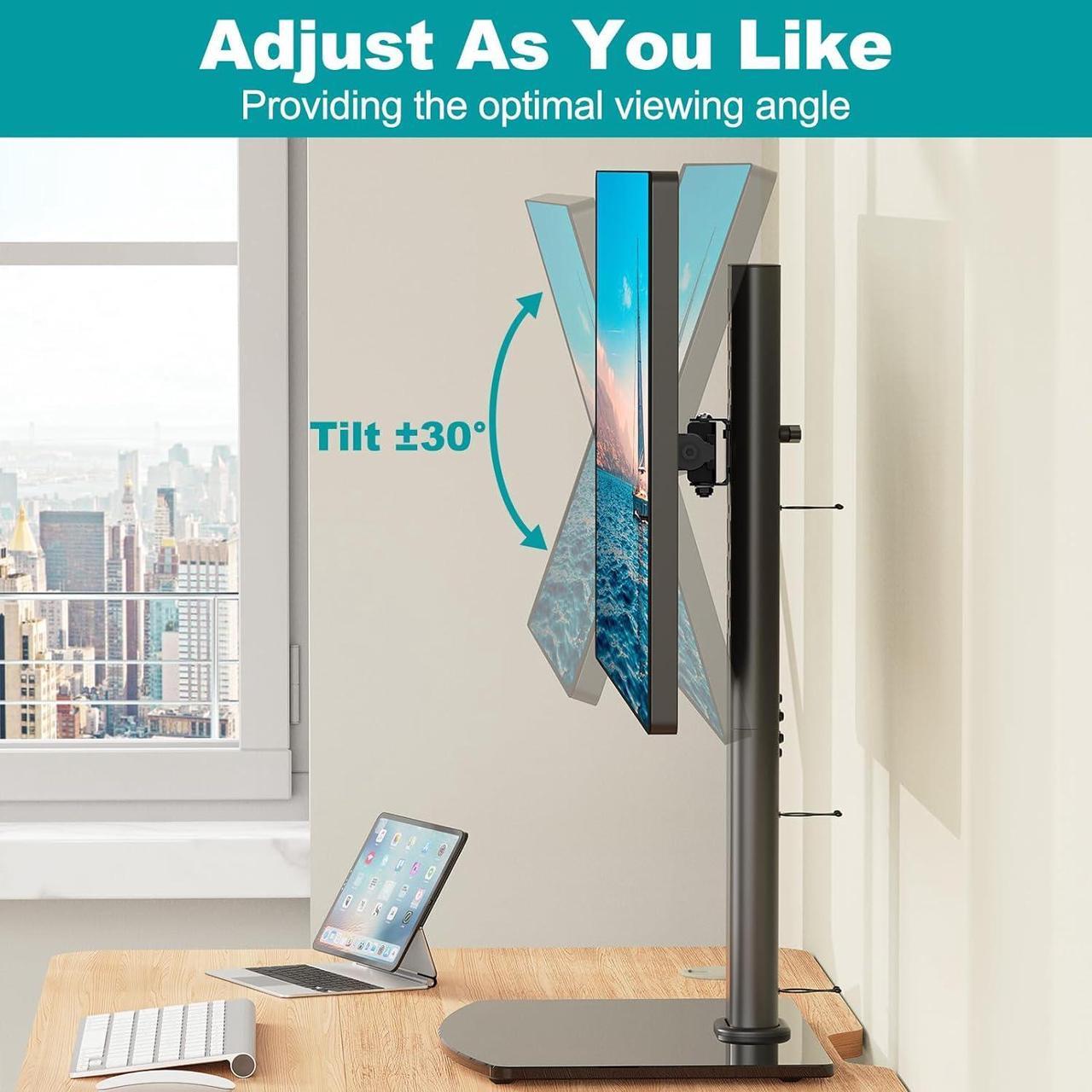 Alt view image 7 of 7 - MOUNT PRO Vertical Single Monitor Stand for Max 42 Inch/26.4lbs Ultrawide Screen, Freestanding Desk Mount With Swivel, Tilt, Rotation, 28.35 Inch Tall, VESA 75x75/100x100