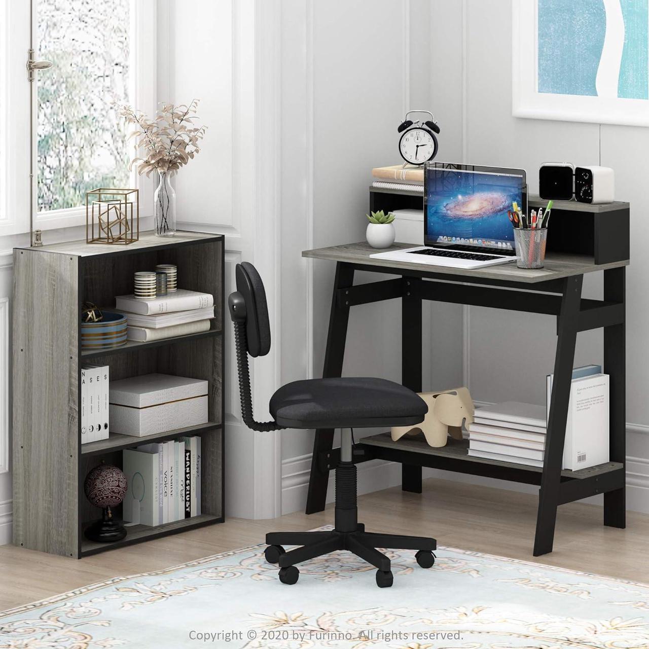 Alt view image 7 of 7 - Furinno Simplistic A Frame Computer Desk, Black/French Oak Grey