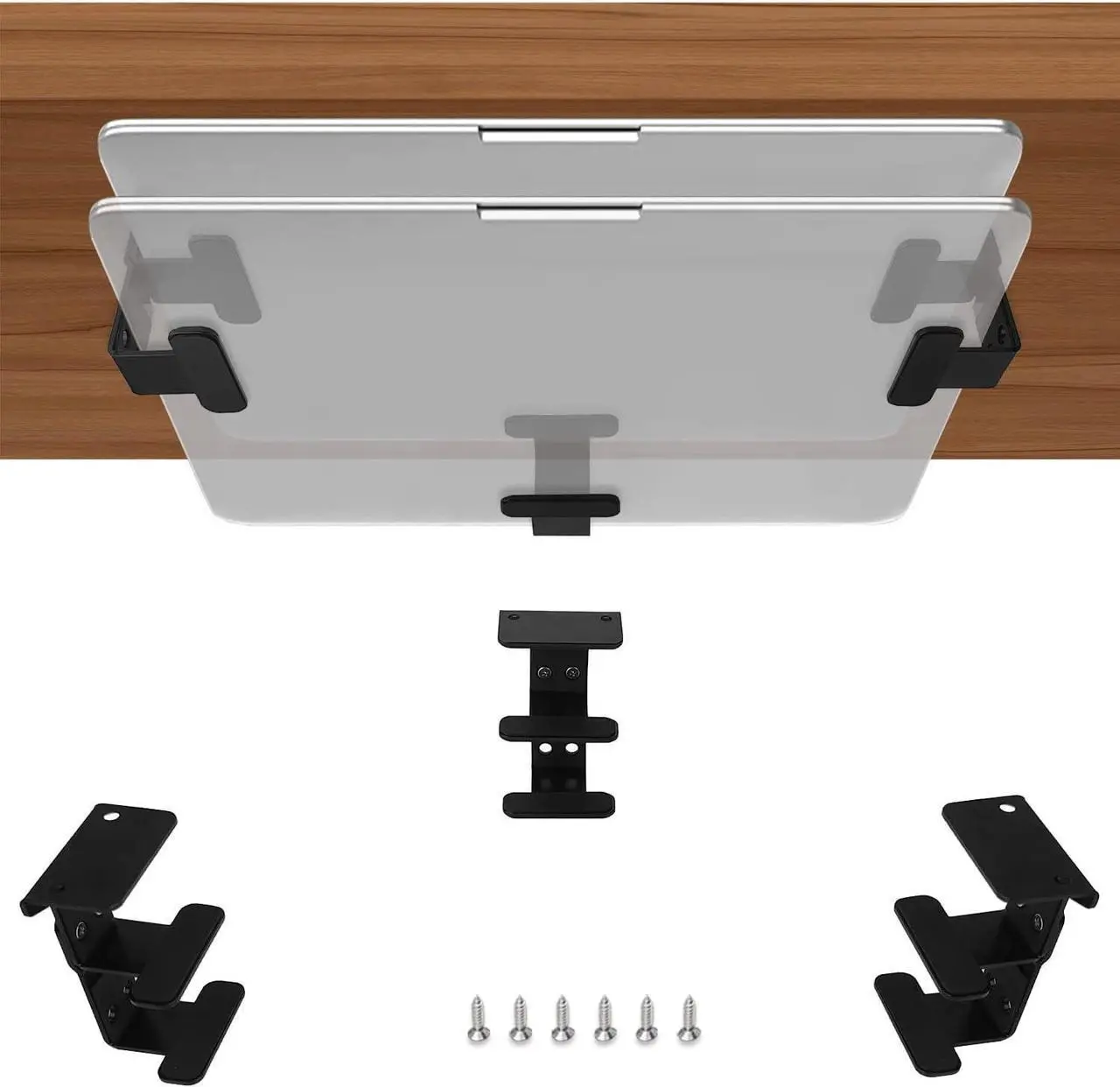 Main image of IFCASE 2 Tier Under Desk Laptop Mount, Double Decker Metal Under Desk Shelf Holder for Laptop, MacBook Pro, Keyboard with Anti-Scratch Silicone (Black)