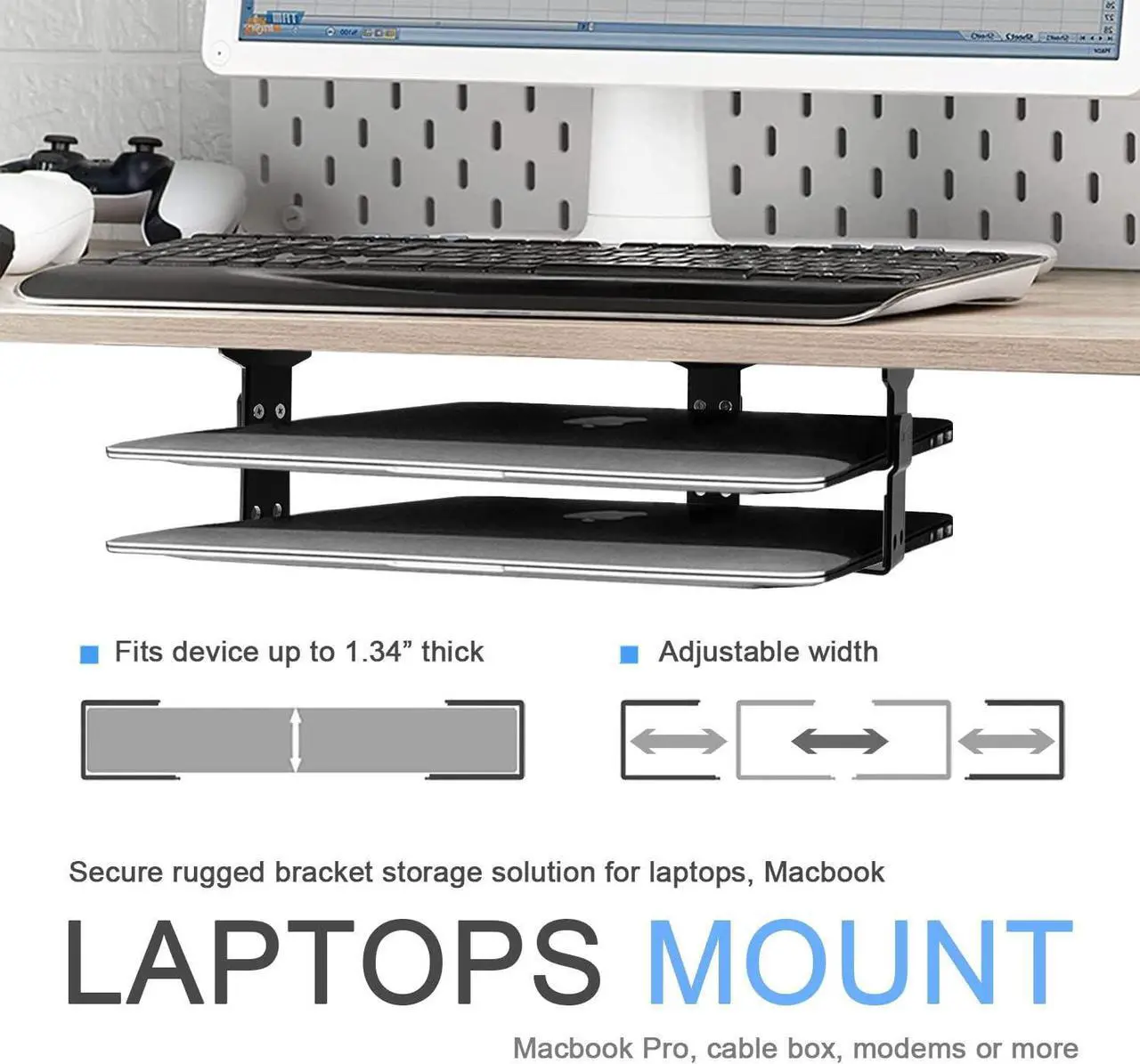 Alt view image 2 of 7 - IFCASE 2 Tier Under Desk Laptop Mount, Double Decker Metal Under Desk Shelf Holder for Laptop, MacBook Pro, Keyboard with Anti-Scratch Silicone (Black)