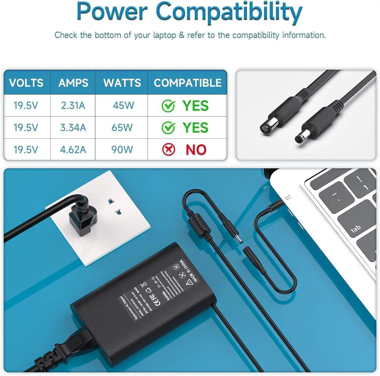 Alt view image 3 of 6 - 65W AC Charger for Dell Inspiron 3000 5000 7000, for Dell Inspiron 11 13 14 15 16 17 3000 5000 7000 Series 3501 3511 3521 3583 3593 5755 5758 5759 5535 5558 5570 7378 7573 7778 Laptop Power Cord