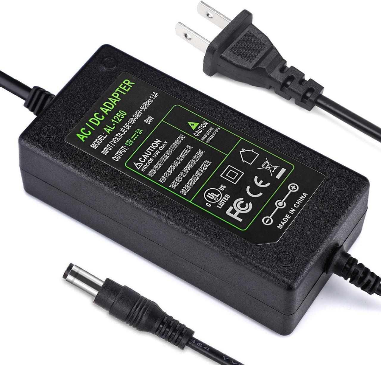 Alt view image 2 of 7 - DC 12V 5A Power Supply Adapter US Plug 4.6FT Power Cord AC 100-240V to DC 12V 5A Switching Transformer Jack 5.5mm x 2.5mm for LED Strip Light Cameras CCTV