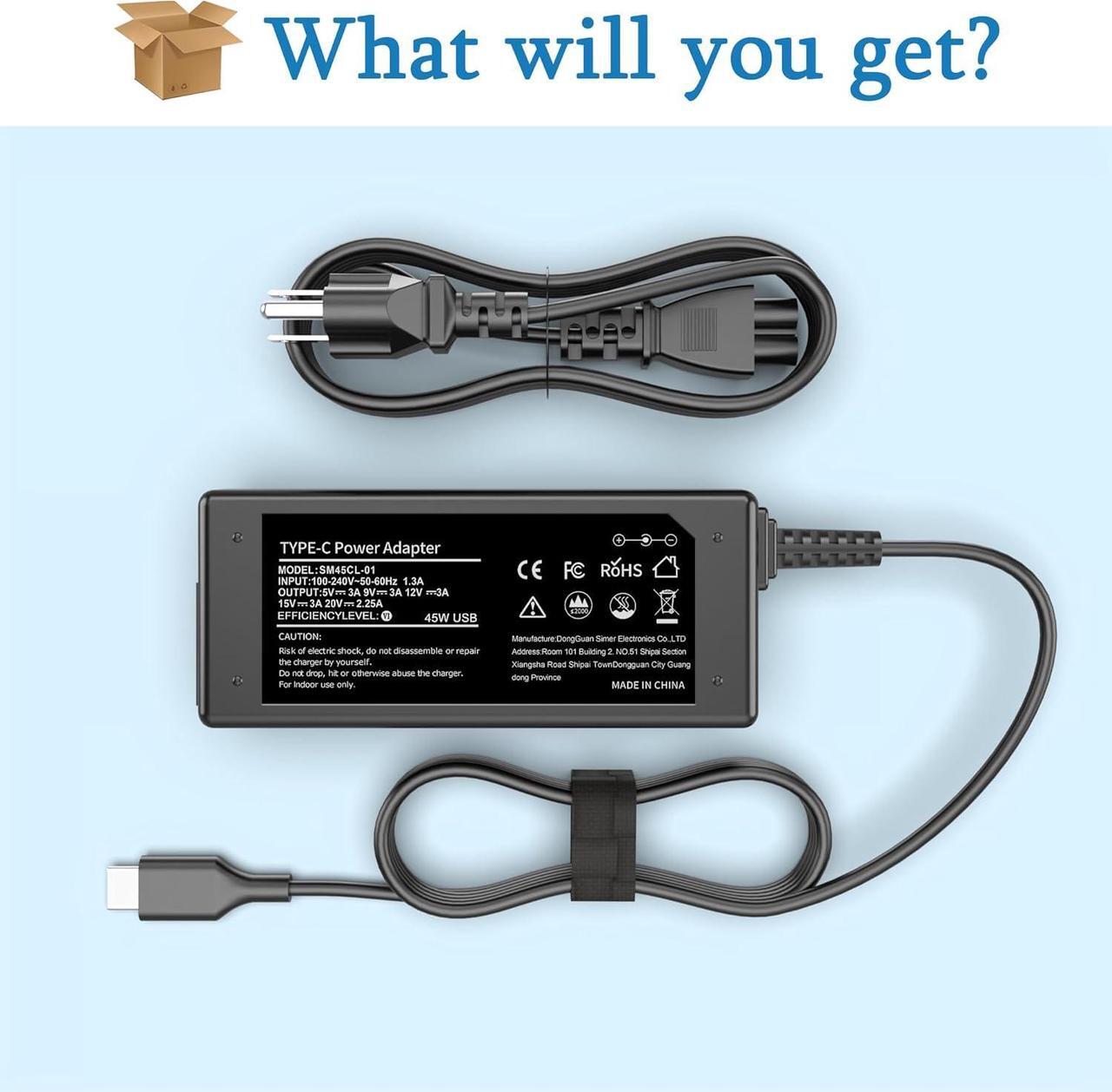 Alt view image 6 of 7 - 45W USB C Chromebook Charger Replacement for Hp Chromebook X360 11 13 14 14A HP Spectre X360 13 Dell, Lenovo, Acer, Asus, Samsung, Google School Chromebook Type C Laptop Charger Power Cord