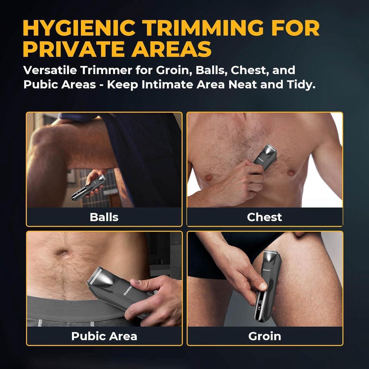 Alt view image 3 of 7 - Ball Trimmer - Men's Electric Pubic Hair Trimmer with Waterproof Shaver, Replaceable Ceramic Blade Heads, Wet/Dry Groomer