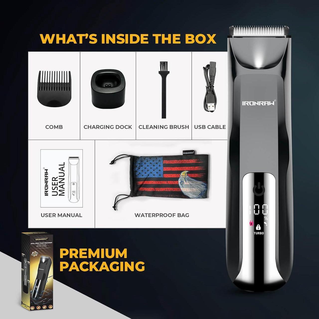 Alt view image 7 of 7 - Ball Trimmer - Men's Electric Pubic Hair Trimmer with Waterproof Shaver, Replaceable Ceramic Blade Heads, Wet/Dry Groomer