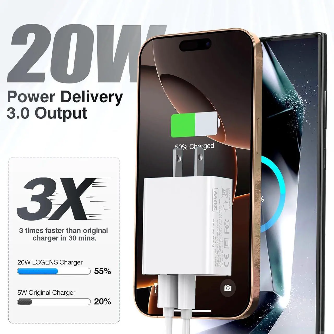 Alt view image 2 of 6 - USB C Wall Charger Block 20W 2-Pack Dual Port PD Power Delivery Fast Type C Charging Block Plug Compatible with iPhone 11/12/13/14/15/16/Pro Max XS/XR/X Ipad Pro  Galaxy