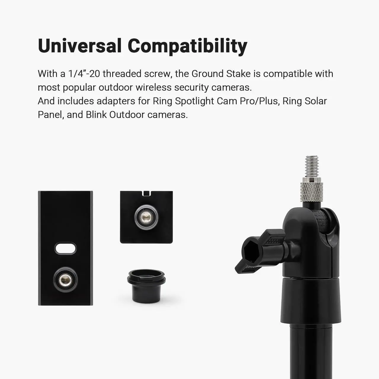 Alt view image 3 of 6 - Holicfun Security Camera Ground Stake, Heavy Duty Stand Mount with Adjustable Angle and Height for Ring, Blink, Arlo, Eufy, Wyze, Google Nest, Simplisafe Cameras and Solar Panels (Black)