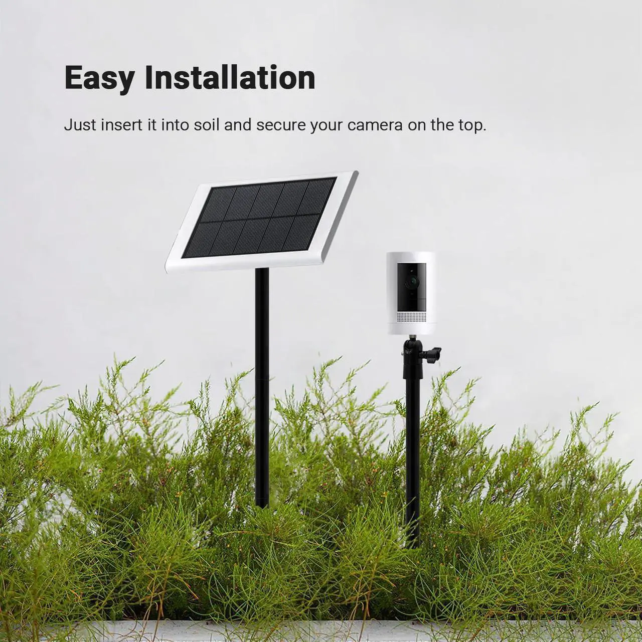 Alt view image 4 of 6 - Holicfun Security Camera Ground Stake, Heavy Duty Stand Mount with Adjustable Angle and Height for Ring, Blink, Arlo, Eufy, Wyze, Google Nest, Simplisafe Cameras and Solar Panels (Black)