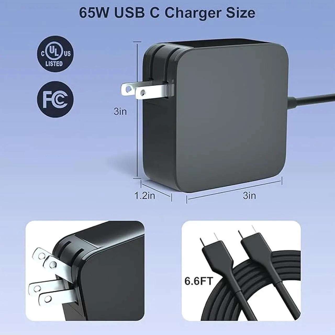 Alt view image 5 of 7 - 65W USB C Power Adapter,Type C Power PD Wall Fast Charger for Mac Book Pro,Dell Latitude,Lenovo,Huawei Matebook, HP Spectre,Acer Chromebook Charger,steam Deck Charger and Any Laptops or Smart Phones