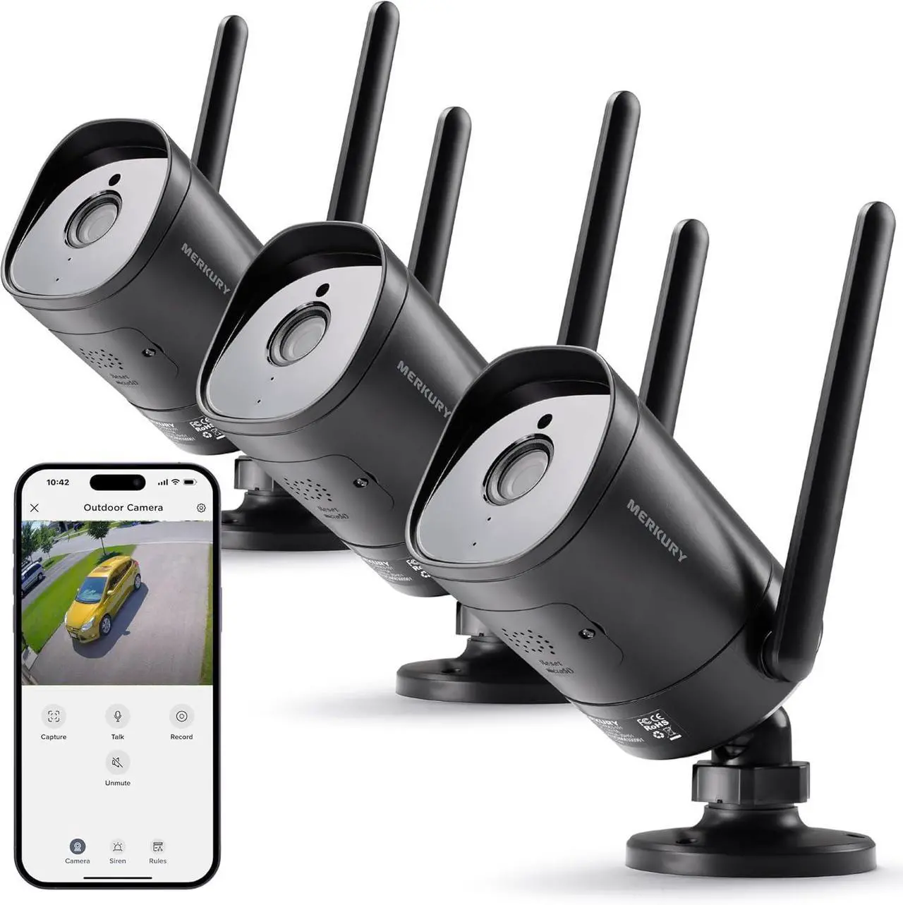 Main image of Gadpiparty Merkury Smart Outdoor Security Camera - 1080p HD, Motion Detection, 2-Way Audio, Night Vision, Weatherproof, Wireless Surveillance System, No Hub Required, 3-Pack