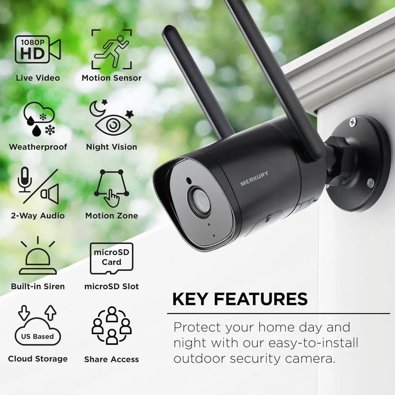 Alt view image 2 of 7 - Gadpiparty Merkury Smart Outdoor Security Camera - 1080p HD, Motion Detection, 2-Way Audio, Night Vision, Weatherproof, Wireless Surveillance System, No Hub Required, 3-Pack